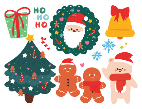 Christmas sticker set. cartoon set of Christmas items, Christmas element sticker. colorful vector sticker illustration