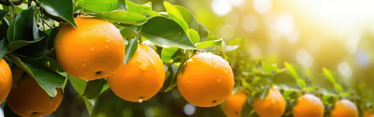 Fresh ripe oranges hanging on a tree