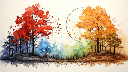 Watercolor illustration change of seasons