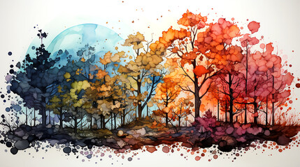 Watercolor illustration change of seasons