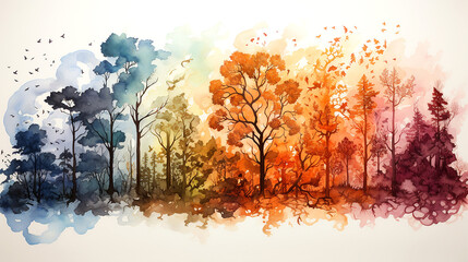 Watercolor illustration change of seasons