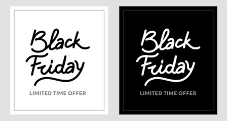 Vector black friday sale illustration with black and white color text lettering on different color background. 3d style sale design