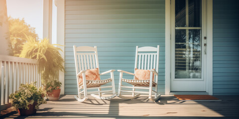 Serene Moments: Rocking Chairs on a Traditional American Porch