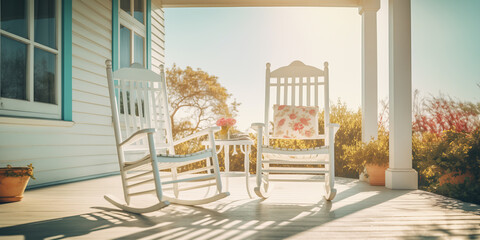 Serene Moments: Rocking Chairs on a Traditional American Porch