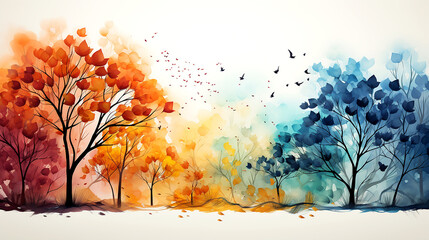 Watercolor illustration of autumn leaves