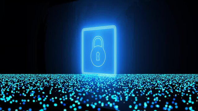 cybersecurity lock icon  safety password technology with particles background