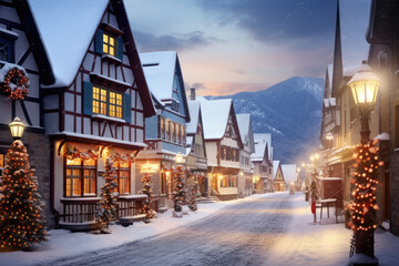 Charming Winter Village in Panoramic View