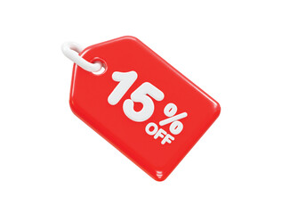 15 percent off discount sale icon 3d render illustration