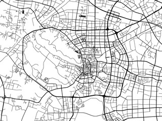 Vector road map of the city of Changshu in the People's Republic of China (PRC) with black roads on a white background.