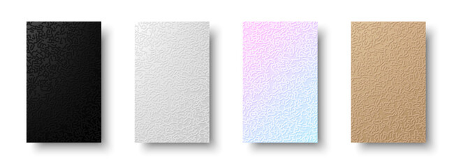 Set of paper tactile embossed textures. Abstract Turing ornament halftone reaction diffusion psychedelic background.
