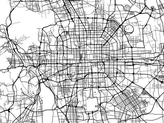 Vector road map of the city of Beijing in the People's Republic of China (PRC) with black roads on a white background.