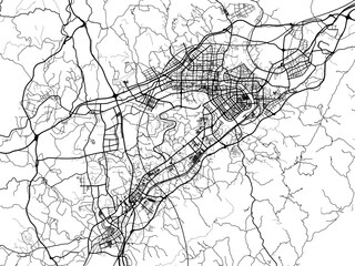 Obraz premium Vector road map of the city of Ganzhou in the People's Republic of China (PRC) with black roads on a white background.