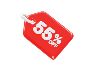 55 percent off discount sale icon 3d render illustration