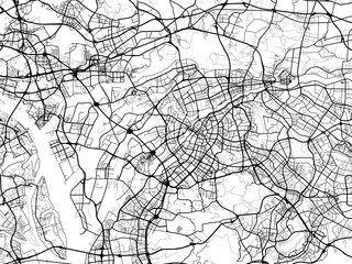 Fototapeta premium Vector road map of the city of Dongguan in the People's Republic of China (PRC) with black roads on a white background.