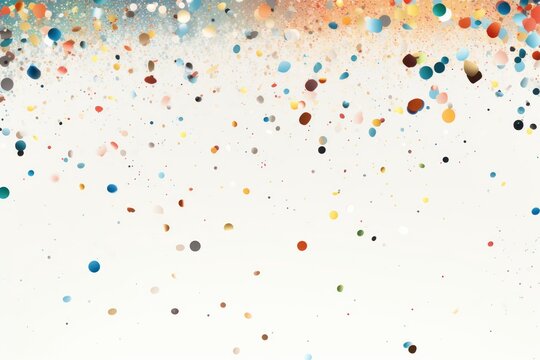  a group of multicolored confetti sprinkles on a white background with space for a text or an image to put on the bottom of the image.