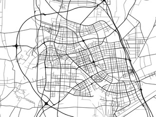 Vector road map of the city of Huaian in the People's Republic of China (PRC) with black roads on a white background.