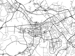 Vector road map of the city of Jieyang in the People's Republic of China (PRC) with black roads on a white background.