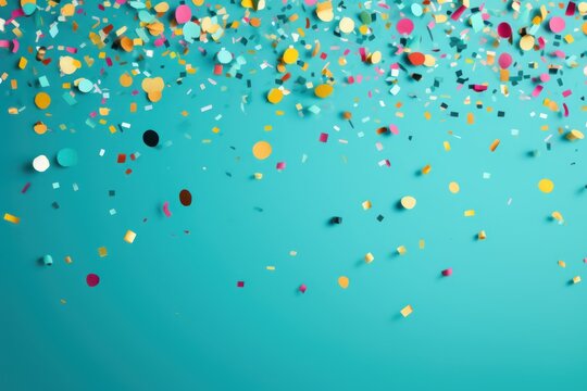  a lot of confetti on a blue background with a lot of confetti on the bottom of the image and a lot of confetti on the bottom of confetti on the image.