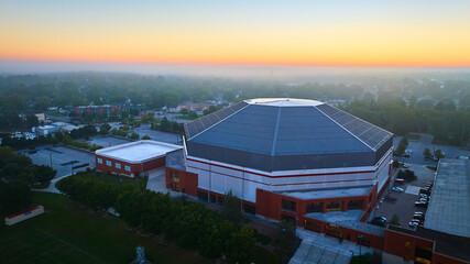 Worthen Arena dome aerial at sunrise Ball State University at Muncie, Indiana