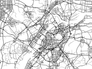 Vector road map of the city of Nanjing in the People's Republic of China (PRC) with black roads on a white background.