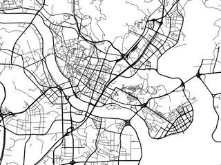 Vector road map of the city of Quanzhou in the People's Republic of China (PRC) with black roads on a white background.