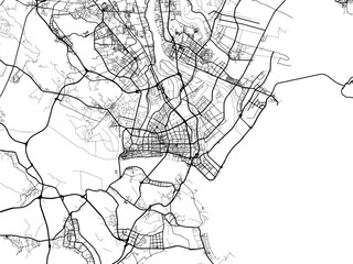 Fototapeta premium Vector road map of the city of Shantou in the People's Republic of China (PRC) with black roads on a white background.