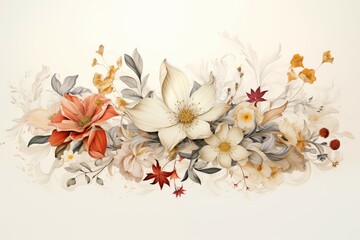 colorful watercolor of flowers on white background
