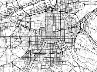 Vector road map of the city of Xian in the People's Republic of China (PRC) with black roads on a white background.