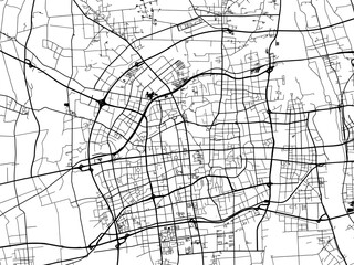 Vector road map of the city of Yangzhou in the People's Republic of China (PRC) with black roads on a white background.