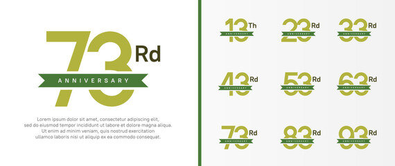 set of anniversary logo green color number and green ribbon on white background for celebration
