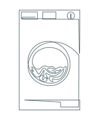 One line drawing of washing machine. Household appliances in single continuous line. Laundry concept. Simple line illustration. Isolated on white background. Washing linen or clothing.