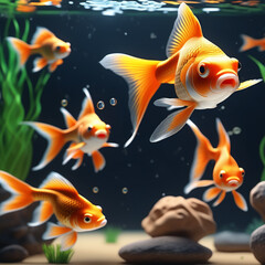 Fototapeta premium Several goldfish in an aquarium. Success or job search concept.