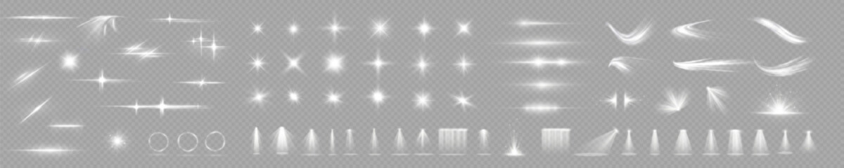 Light effect flare white shine, vector len glow line sparkle shine. White, lens, star, glow, spark, effect, light, line, spotlight, flare, twirl, curve, vector.	