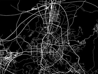 Vector road map of the city of Guilin in People's Republic of China (PRC) with white roads on a black background.