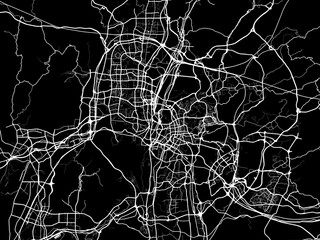 Vector road map of the city of Guiyang in People's Republic of China (PRC) with white roads on a black background.