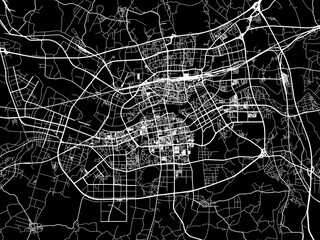 Vector road map of the city of Jinhua in People's Republic of China (PRC) with white roads on a black background.