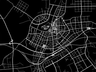 Fototapeta premium Vector road map of the city of Luan in People's Republic of China (PRC) with white roads on a black background.