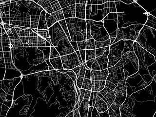 Vector road map of the city of Urumqi in People's Republic of China (PRC) with white roads on a black background.