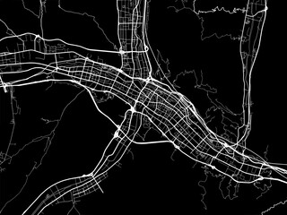 Vector road map of the city of Xining in People's Republic of China (PRC) with white roads on a black background.