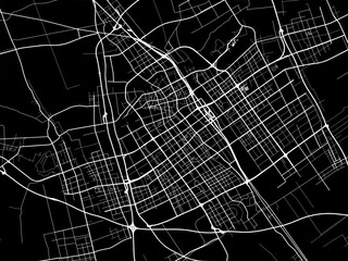 Vector road map of the city of Yancheng in People's Republic of China (PRC) with white roads on a black background.
