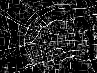 Vector road map of the city of Yangzhou in People's Republic of China (PRC) with white roads on a black background.
