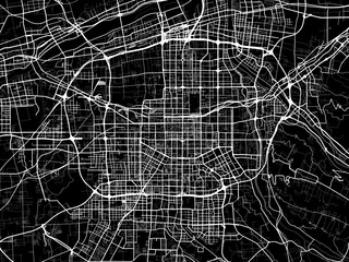 Vector road map of the city of Xian in People's Republic of China (PRC) with white roads on a black background.