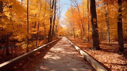 Fototapeta na wymiar Beautiful walking path at a Michigan state park with changing leaves