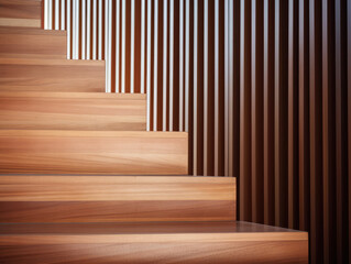 Close-up of a minimalist wooden staircase with clean lines.