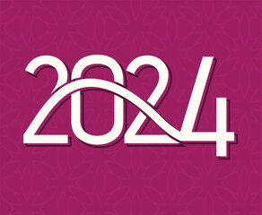 Happy New Year 2024 Holiday Abstract White Graphic Design Vector Logo Symbol Illustration With Purple Background