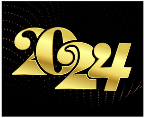 Happy New Year 2024 Holiday Abstract Gold Graphic Design Vector Logo Symbol Illustration With Black Background