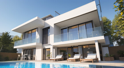 Fototapeta premium Luxury Modern Villa with Ocean View and Swimming Pool
