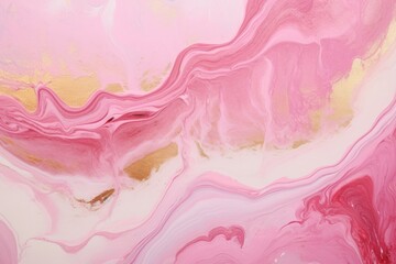  a close up of a pink, gold and white fluid paint design on a white and pink background with a gold stripe in the middle of the top right corner of the image.