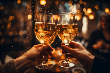 Friends toast New Year with champagne joy