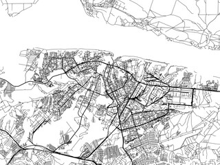 Fototapeta na wymiar Vector road map of the city of Cheboksary in the Russian Federation with black roads on a white background.